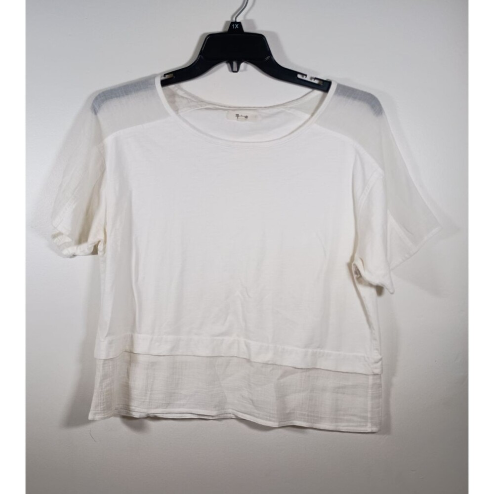Madewell Lightweight Sheer White Top T Shirt Cropped Short Sleeve Size Large